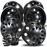 22x8.25 Satin Black Aluminum "Classic" 6 Wheel Kit w/ Adapters and Black Caps (2008-Present Ram 4500-5500)
