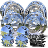 22x8.25 Mirror Forged Aluminum "Oval Hole" 6 Wheel Kit w/ Adapters and Chrome Caps (1994-2018 3500 DRW)