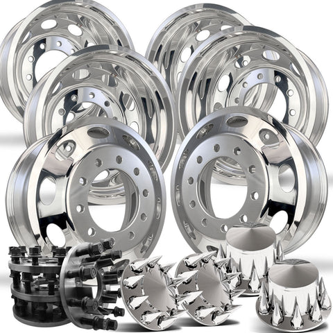 24" Polished Aluminum Oval Style Wheels w/ Adapter Kit and Chrome Caps (Ford F350 350 DRW 2005-Present)