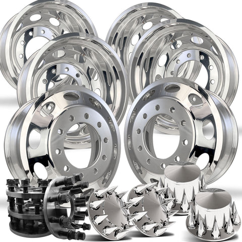 24" Polished Aluminum Oval Style Wheels w/ Adapter Kit and Chrome Caps (Ford F350 350 DRW 1984-1997)