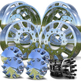 22x8.25 Mirror Forged Aluminum "Polaris" 6 Wheel Kit w/ Adapters and Chrome Caps (1998-2004 Ford F450/550)