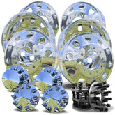 24x8.25 Polished Aluminum Wheel Kit for 1998-2004 Ford F450/F550 DRW – 10x285.75 with Chrome Caps & Adapter Kit (6 Wheels)