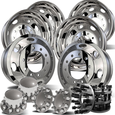 22.5 Northstar Oval Style WHEELS W/ 8 TO 10 LUG ADAPTER KIT (Chevy/GM 3500 DRW 2001-2010)