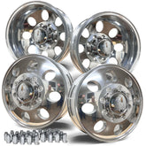 16x6 Spartan Alloy Aluminum 4 Wheel Kit w/ Chrome Caps and Lugs (1992-Present Ford E350/E450 DRW)