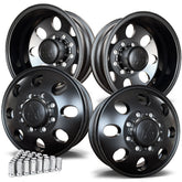 16x6 Spartan Alloy Satin Black Aluminum 4 Wheel Kit w/ Black Caps and Lugs (1998-2004 Ford F350 DRW)