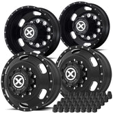 22.5X8.25 ATX 10X285MM HUB PILOT SATIN BLACK "INDY" 4 WHEEL KIT - SINGLE REAR AXLE