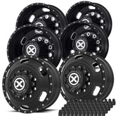 22.5X8.25 ATX 10X285MM HUB PILOT SATIN BLACK "INDY" 6 WHEEL KIT - TANDEM REAR AXLE