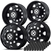22.5X8.25 ATX 10X285MM HUB PILOT SATIN BLACK "OCTANE" 4 WHEEL KIT - SINGLE REAR AXLE