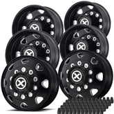 22.5X8.25 ATX 10X285MM HUB PILOT SATIN BLACK "OCTANE" 6 WHEEL KIT - TANDEM REAR AXLE
