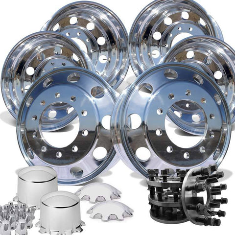 22" Mirror Polished Aluminum Wheels w/ Adapter Kit and Chrome Caps (Chevy/GMC 3500 DRW 1977-2000)