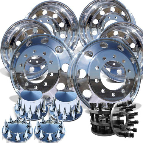 22" Polished Aluminum Wheels w/ Adapter Kit and Chrome Caps (Ford F350 1984-1997)