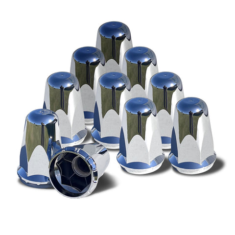 Hug-A-Lug® Nut Cover: Aero Chrome ABS Plastic thread-on for 33mm 2-piece flange nuts, 3.20" tall