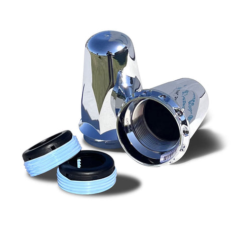 Hug-A-Lug® Nut Cover: Aero Chrome ABS Plastic clamp-on for 33mm 2-piece flange nuts, 3.20" tall