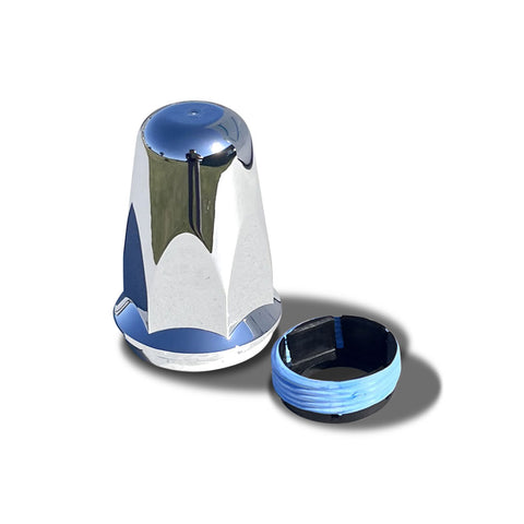 Hug-A-Lug® Nut Cover: Aero Chrome ABS Plastic clamp-on for 33mm 2-piece flange nuts, 3.20" tall