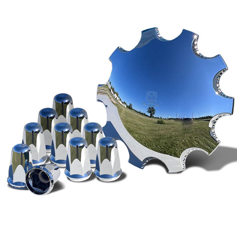 Alcoa® Hub Pilot 076100 Front Cap + 10 Nut Covers | Screw-On or Clamp-On Options