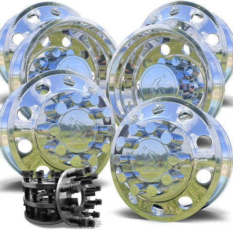 22x8.25 Mirror Forged Aluminum "Classic" 6 Wheel Kit w/ Adapters and Chrome Caps (1994-2018 Ram 3500 DRW)
