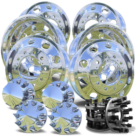 22x8.25 Mirror Forged Aluminum "Classic" 6 Wheel Kit w/ Adapters and Chrome Caps (1998-2004 Ford F350 DRW)