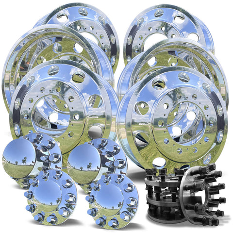 22x8.25 Mirror Forged Aluminum "Oval" 6 Wheel Kit w/ Adapters and Chrome Caps (2008-Present Ram 4500-5500)