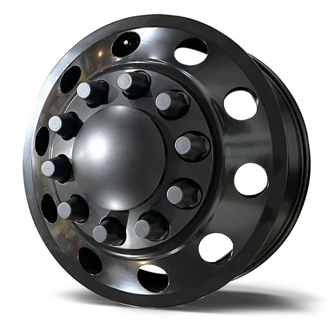 22x8.25 Satin Black Aluminum "Classic" 6 Wheel Kit w/ Adapters and Black Caps (1977-2000 Chevy/GMC 3500 DRW, P30, C30, K30)