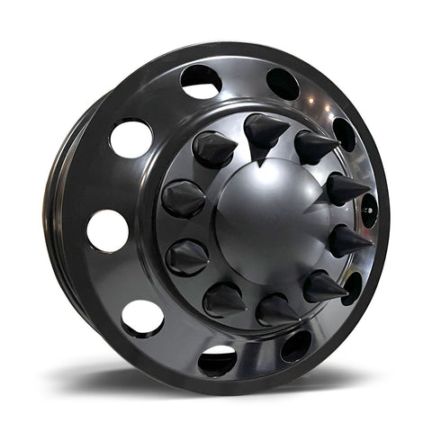 22x8.25 Satin Black Aluminum "Classic" 6 Wheel Kit w/ Adapters and Black Caps (1969-1993 Dodge Dually D350, D300)