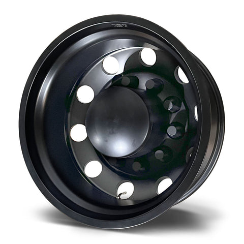 22x8.25 Satin Black Aluminum "Classic" 6 Wheel Kit w/ Adapters and Black Caps (1984-1997 Ford F350 DRW)