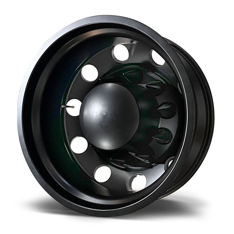 22x8.25 Satin Black Aluminum "Classic" 6 Wheel Kit w/ Adapters and Black Caps (1998-2004 Ford F350 DRW)