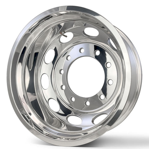 22" Mirror Polished Oval Style Aluminum Wheels w/ Adapter Kit and Chrome Caps (Ford F350 DRW 2005-Present)