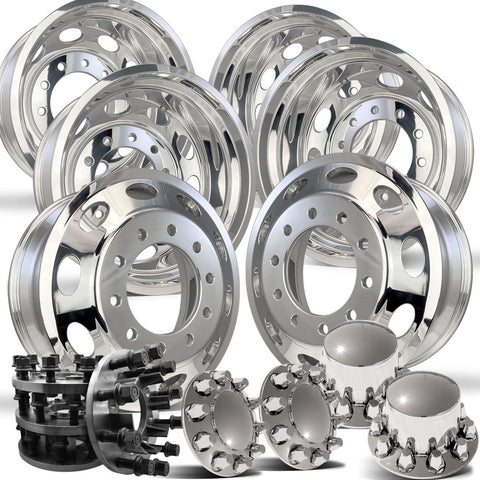 24" Polished Aluminum Oval Style Wheels w/ Adapter Kit and Chrome Caps (Ford F350 350 DRW 1984-1997)