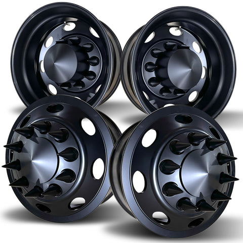 22.5 Black Stylized Oval Hole Aluminum Semi Truck 4 Wheel Package – Buy ...