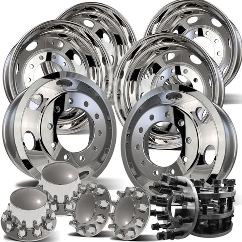 22.5 Northstar Oval Style Wheels w/ 8 to 10 Lug Adapter Kit (Ford F350 1998-2004)