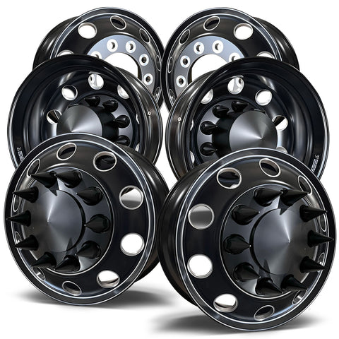 22.5 Northstar Black Aluminum Hub Pilot 6 Wheel Kit "Stellar"  Style