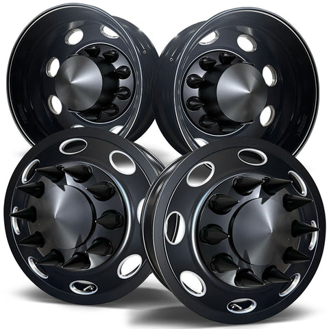 22.5 Northstar Black Aluminum Hub Pilot 4 Wheel Kit "Orbit" Style