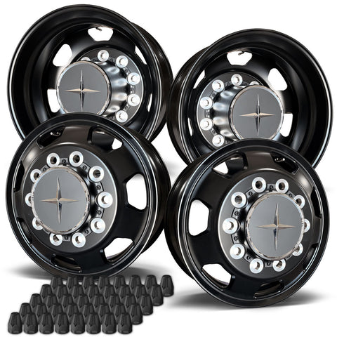22.5 Northstar Black Aluminum Hub Pilot 4 Wheel Kit "7 Hole" Style