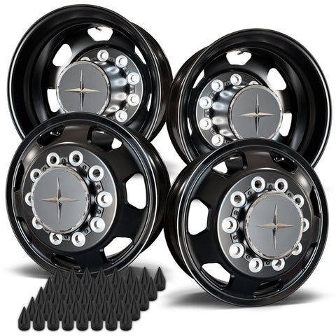 22.5 Northstar Black Aluminum Hub Pilot 4 Wheel Kit "7 Hole" Style
