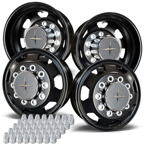 22.5 Northstar Black Aluminum Hub Pilot 4 Wheel Kit "7 Hole" Style