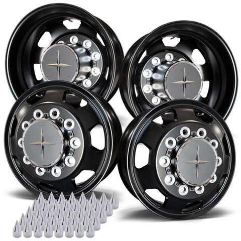 22.5 Northstar Black Aluminum Hub Pilot 4 Wheel Kit "7 Hole" Style