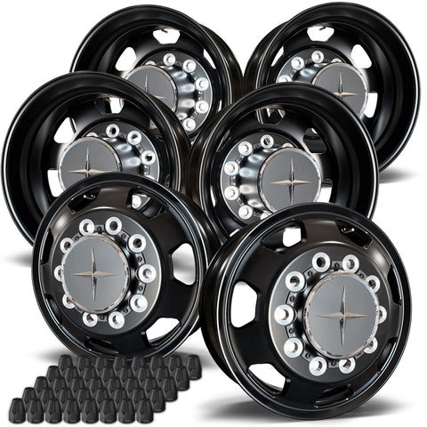 22.5 Northstar Black Aluminum Hub Pilot 6 Wheel Kit "7 Hole" Style