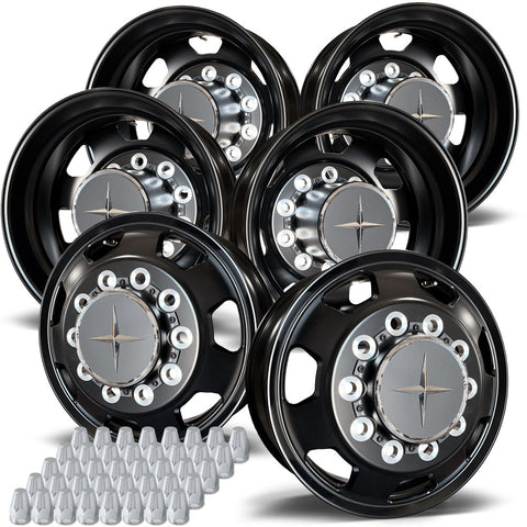 22.5 Northstar Black Aluminum Hub Pilot 6 Wheel Kit "7 Hole" Style