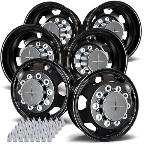 22.5 Northstar Black Aluminum Hub Pilot 6 Wheel Kit "7 Hole" Style