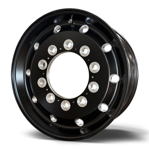 22.5x9.00 Northstar 10x285mm Front Hub Pilot Flat Face Satin Black w/ Milling "Stellar"