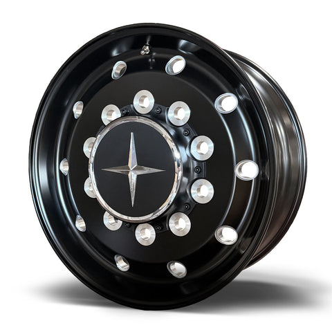 22.5x9.00 Northstar 10x285mm Front Hub Pilot Flat Face Satin Black w/ Milling "Stellar"
