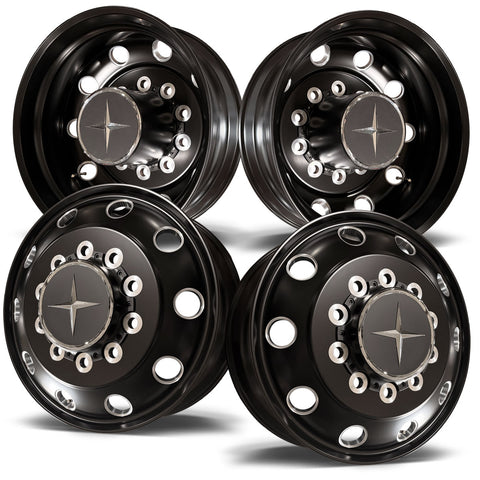 24.5 Northstar Black Aluminum Hub Pilot 4 Wheel Kit Stellar Style