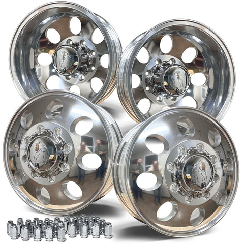 16x6 Spartan Alloy Aluminum 4 Wheel Kit w/ Chrome Caps and Lugs (1992-Present Ford E350/E450 DRW)