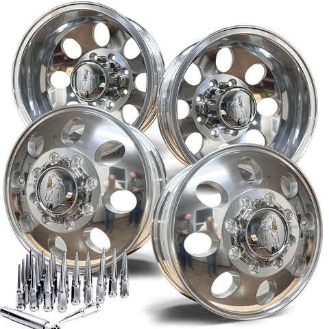 16x6 Spartan Alloy Aluminum 4 Wheel Kit w/ Chrome Caps and Lugs (1992-Present Ford E350/E450 DRW)