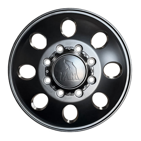 16x6 Spartan Alloy Satin Black Aluminum 4 Wheel Kit w/ Black Caps and Lugs (1998-2004 Ford F350 DRW)