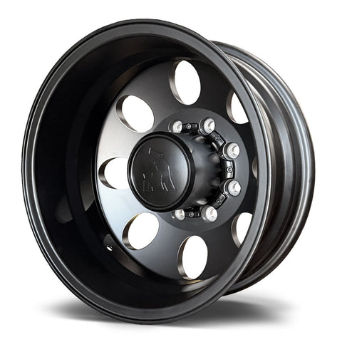 16x6 Spartan Alloy Satin Black Aluminum 4 Wheel Kit w/ Black Caps and Lugs (1998-2004 Ford F350 DRW)