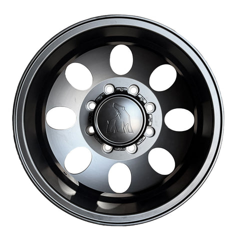 16x6 Spartan Alloy Satin Black Aluminum 4 Wheel Kit w/ Black Caps and Lugs (1998-2004 Ford F350 DRW)