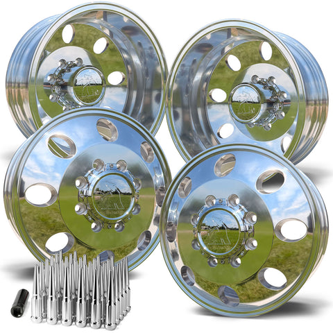 17.0x6.50 Spartan High Polished Aluminum 4-Wheel Kit for Dodge Ram 3500 DRW (1994-2018)