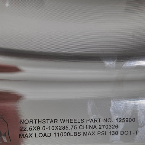 22.5x9.00 Northstar 10x285mm" Mirror Polish Front Hub Pilot Flat Face (returned item)