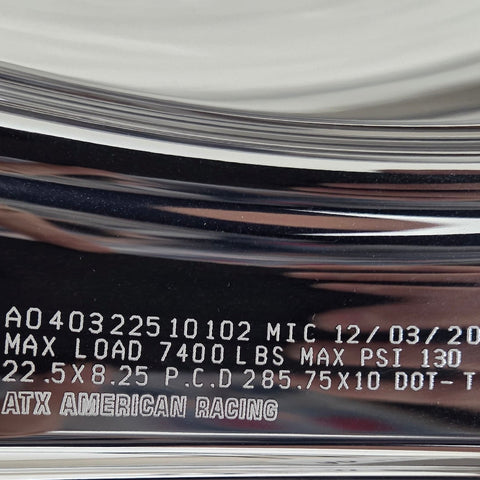 22.5X8.25 ATX 10X285MM HUB PILOT POLISHED "ROULETTE" REAR (returned item)